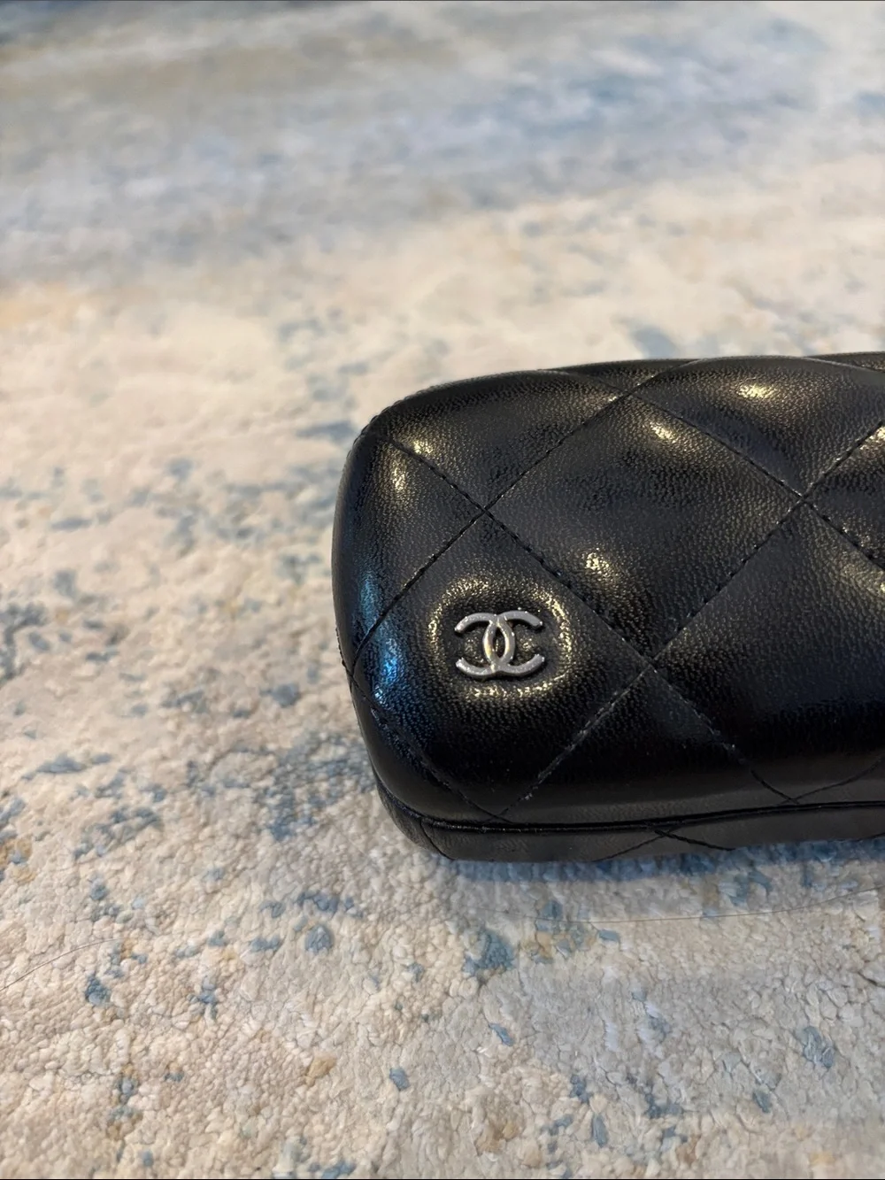 CHANEL Black Quilted Sunglasses Case with Silver CC Logo